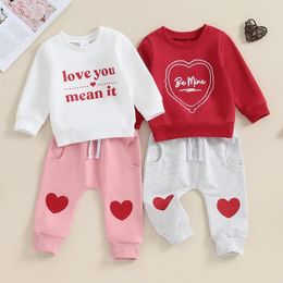 Clothing Sets Infant Baby Girls Boys Valentine's Day Clothes Letter Print Long Sleeve Sweatshirts Heart Pattern Pants 2pcs Casual Outfits