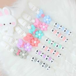 Pacifier Holders Clips# Baby pacifier clip cartoon rabbit ear silicone flower glow Personalised name feeding dummy nipple bracket teeth toy d240521