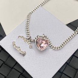 Boutique 925 Silver Plated Necklace Brand Designer Pink Heart Design Cute Girl Essential Necklace High Quality Diamond Inlaid Necklace With Box Birthday Party