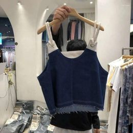 Women's Tanks Y2k V Neck Sexy Off-shoulder Vest Crop Top Slim Chic Denim Sweet Camisetas 2024 Summer Korean Fashion Style Women T-shirts