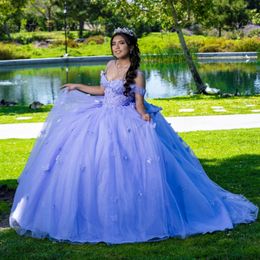 Lavender Quinceanera Dress 2024 Ball Gown Off The Shoulder Butterfly Beads Tull Party Birthday Sweet 16 Vestidos De 15 Anos