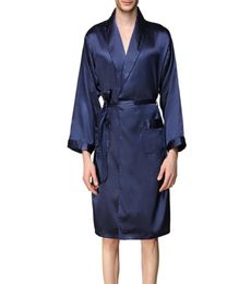 NIBESSER Summer Faux Silk Kimono Robe Men Fashion Solid Bathrobe Sleepwear Pyjamas Casual Long Sleeve Cardigan Clothing Robe2971988