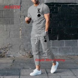 New Men's Trousers Tracksuit 2 Piece Set 3D Printed K Solid Colour Short Sleeve T Shirt+Long Pants Street Clothes Male Clothing