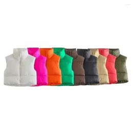 Women's Vests Custom Women Coats Candy Bubble Crop Vest Solid Colour Zipper Puffer Jacket