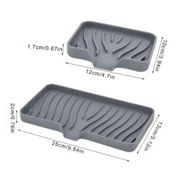 Self Draining Soap Bar Holder Silicone Kitchen Sink Soap Dish Sponge Tray Counter Caddy Organiser for Dish Soap Dispenser