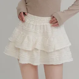 Skirts High Waist Cake Women Summer Korean Sweet Preppy Ruffle Tutu Female Solid Chic Ball Gown All-match Mini