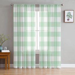 Curtain Light Green Plaid Sheer Curtains For Living Room Decoration Window Kitchen Tulle Voile Organza