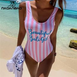 Women's Swimwear NADANBAO One-Piece Swimsuit Strapping Backless Stripes Sexy Beach Wear Bikini For Female