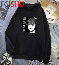 Junji Ito Horror Funny Cartoon Winter Warm Hoodies Men Harajuku Manga Japanese Anime Sweatshirt Hip Hop Streetwear Hoody Male X0617533984