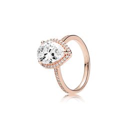 Luxury 18k Rose gold Tear drop Wedding RING Original Box for Pandora 925 Sterling Silver Teardrop Women designer Jewellery Ring set 277D