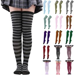 Women Socks Christmas High Long Stockings Over Knee Cosplay Party Costumes Striped Waist Control Top