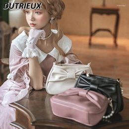 Cosmetic Bags Fashion Elegant Handbag Bow Solid Colour Ladies Pearl Chain Sweet Cute Bag Female JK Uniform Pouch For Women