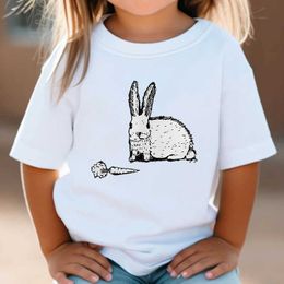 T-shirts T-shirt for Kids Cartoon Rabbit Print Boy Girl Animal Shirt Harajuku Cartoon Bunny Carrot Clothes Short Sleeve Streetwear Tshirt Y240521