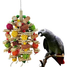 Parrot Hanging Cage Toy, Large Parrot Chewing Toy, Scratch-Resistant Natural Wooden, Foraging Ball