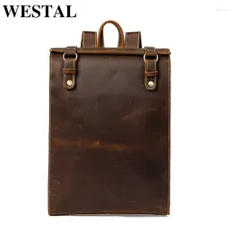 Backpack WESTAL Vintage Crazy Horse Leather Schoolbag Male Computer Rucksack Men Portable Man Travel Daypack 2512