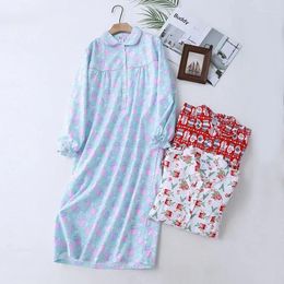 Women's Sleepwear Women Nightgown Wear Cloth Cotton Size Pajamas Home Nightdress Plus Brushed Night Long-sleeved Sleepshirt