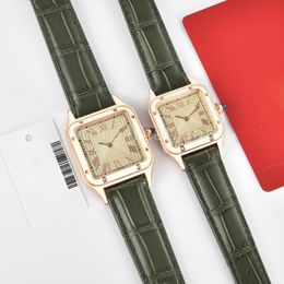 Top Fashion Quartz Watch Men Women Gold Silver Dial Sapphire Glass Leather Strap Wristwatch Classic Square Design Ladies Casual Clock 170L