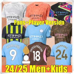 Fotbollströjor Haaland Doku 24 25 Mans städer de Bruyne Phillips Grealish Ferran Mahrez Foden Bernardo Joao Cancelo Z Rodrigo Football Shirt Men Kids Kit Set Uniform