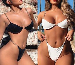 Europe Fashion Women039s Sexy 2pcs Bikini Set Swimsuit Lady039s Chain Strap Pin Buckle Tankinis Swimwear Bathing Suit S08820905