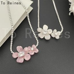 Pendant Necklaces To Reines High Quality Vintage Flowers Double Crystal Chain Necklace For Woman Luxury Jewelry Trend Collares Para Mujer