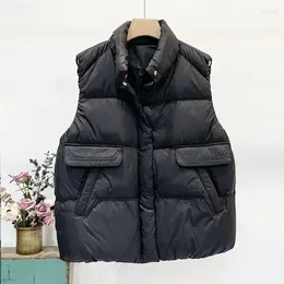 Women's Vests Women 2024 Autumn Winter Loose Down Cotton Vest Female Stand Collar Sleeveless Coats Ladies Solid Colour Warm Waistcoat E384