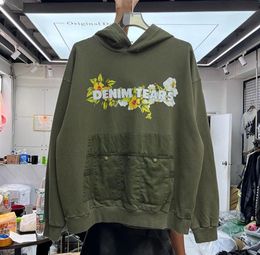 Vintage Green Sweatshirts Hoodie Men Women High Quality Floral Printed Fleece Pullover Real Pics2169584