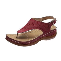Sandals Womens Ladies Clip Toe Wedges Thong Shoes Fashion Embroidery Platform Buckle Casual Female Beach Shoesghj H240521