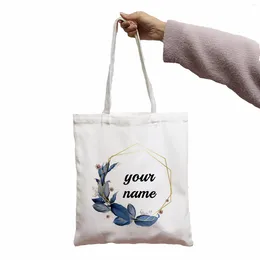 Shopping Bags Bag Personalized Wreath With Name Canvas Wedding Party Shoulder Team Bride Graphic Bachelorette Women Custom