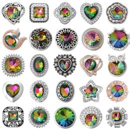 Charm Bracelets 6pcs/lot Snap Button Jewellery Crystal Rhinestone Flower Buttons Fit 18mm Bangles DIY