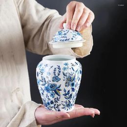 Bottles 900ML Ceramic Ginger Jar Blue Rose Decoration And White Porcelain General Household Sealed Dried Fruit Candy Box