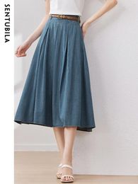 Skirts SENTUBILA Denim Skirt For Women 2024 Summer High Waist Pleated A-Line Midi Umbrella Casual Jean Office Lady W32Q49805