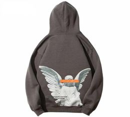 Mens 2021 Hip Hop Streetwear Harajuku Pullover Angel God Printed Hoodie Pocket Cotton Fleece Pullover Grey Hooded Sweatshirt Q08315513510