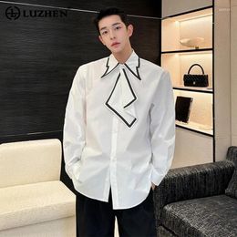 Men's Casual Shirts LUZHEN Necktie French Style Design Long Sleeved Fashion Handsome Elegant Street Tops LZ3536