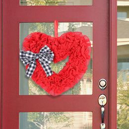 Decorative Flowers Valentine S Day Bow Wreath Artificial Red Heart Shaped With Hanging Rope For Front Door Window