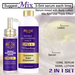 AILKE Double Glutathione Serum and Body Lotion, Whitening, Dark Spot Remover, Even Skin Tone, Anti Aging, Fine Lines & Wrinkles