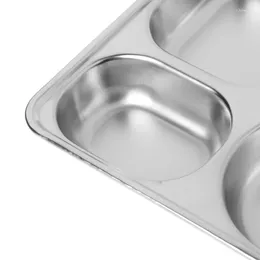 Plates Stainless Steel Rectangular Tray Canteen Bento Lunch Box 4 Sections Dropship