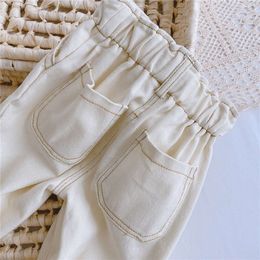 2023 Autumn And Winter New Girl Baby Boy Clothes High Waist Solid Color Warm Out Jeans Children's Clothing