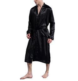 Men039s Silk Satin Bathrobe Robe Long Solid Silk Pyjamas Men Nightgown Sleepwear kimono homme Dressing Gown2146956