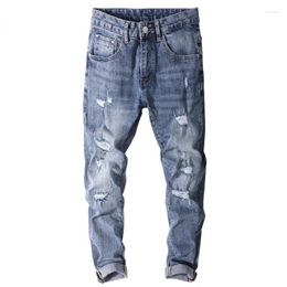 Men's Jeans Ripped For Men Skinny Fit Light Blue Stretch 2024 Spring Streetwear Distressed Hip Hop Patchwork Torn Male Denim Pants