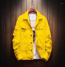 Men039s Jackets 2021 Denim Jacket Yellow Pink Street Clothing High Hole Hip Hop Casual Jeans4777036