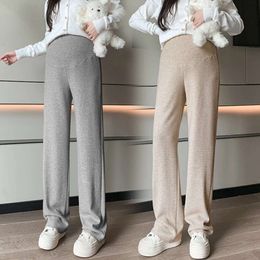 Casual Youth Pregnancy Wear Striped Maternity Straight Long Pants 2024 Spring Fashion Elastic Waist Clothes for Pregnant Women L2405