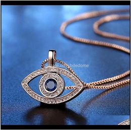 Pendants Jewellery Luxury Blue Cubic Zirconia Evil Eye Necklace For Women Plated Sier Gold Crystal Rhinestone Pendant Neck3175351