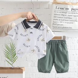 Clothing Sets 2024 Baby Summer Clothes For Kids Boy Cartoon Printed Turn-down Collar Short Sleeve T-shirts And Shorts Boys Boutique Outfit