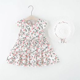 Girl Dresses Kids Girls Summer Dress Princess For Sleeveless Floral Beach Hat Sets Outfits Fashion Clothing 2-7T