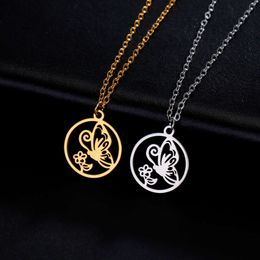 Fashion Women S Butterfly Necklace Insect Plants Pendant Geometric Stainless Steel Jewellery Accessories Wedding Gifts