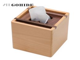 JUH A Modern Fashion Wooden Square Tissue Box Creative Seat Type Roll Paper Tissue Canister EcoFriendly Wood Table Decoration1931862