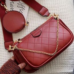 Shoulder Bags 3 Sets Purses And Handbags Luxury Designer Pu Leather Crossbody For Women 2024 Fashion Wide Strap Ladies Trend Bag