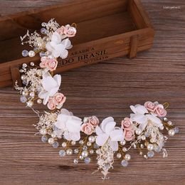 Headpieces Gold Flower Tiara Headbands Pearl Crystal Bridal Hair Accessories For Women Wedding Hairbands Handmade Headpiece Ornaments