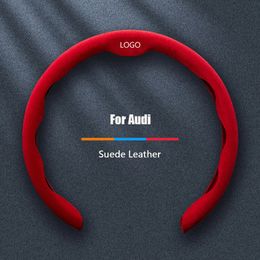 Suede Non-Slip Car Steering Wheel Cover For Audi A1 A3 A4 A5 A6 A7 B7 B9 Q2 Q3 Q5 Q7 TT S3 S4 S5 S7 R8 RS3 RS Brand badge Automotive Accessories