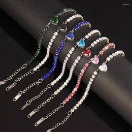 Charm Bracelets 316L Stainless Steel Cubic Zirconia Heart Bracelet For Women Coloured Red Green Blue Pink White Love Female Jewellery Gift